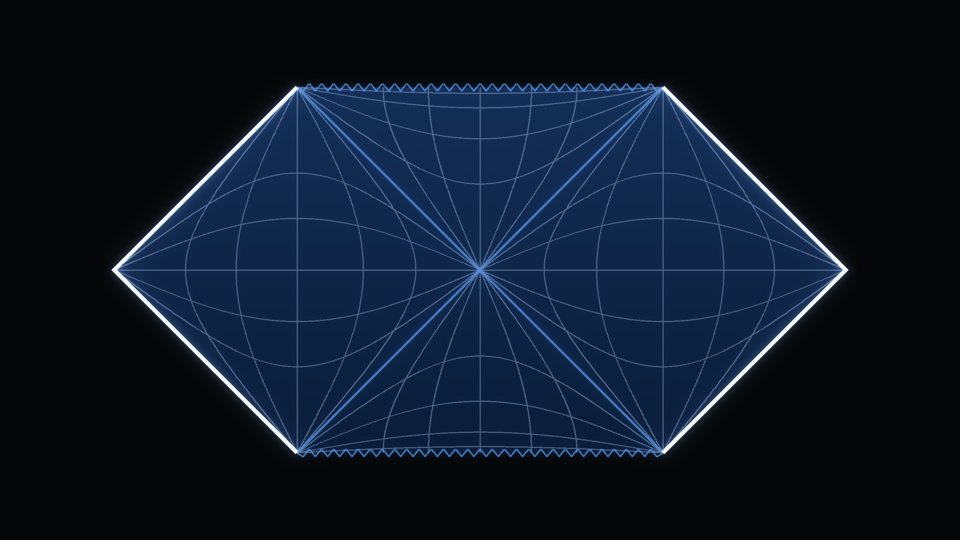 The Null Infinity logo, a Penrose diagram of a black hole